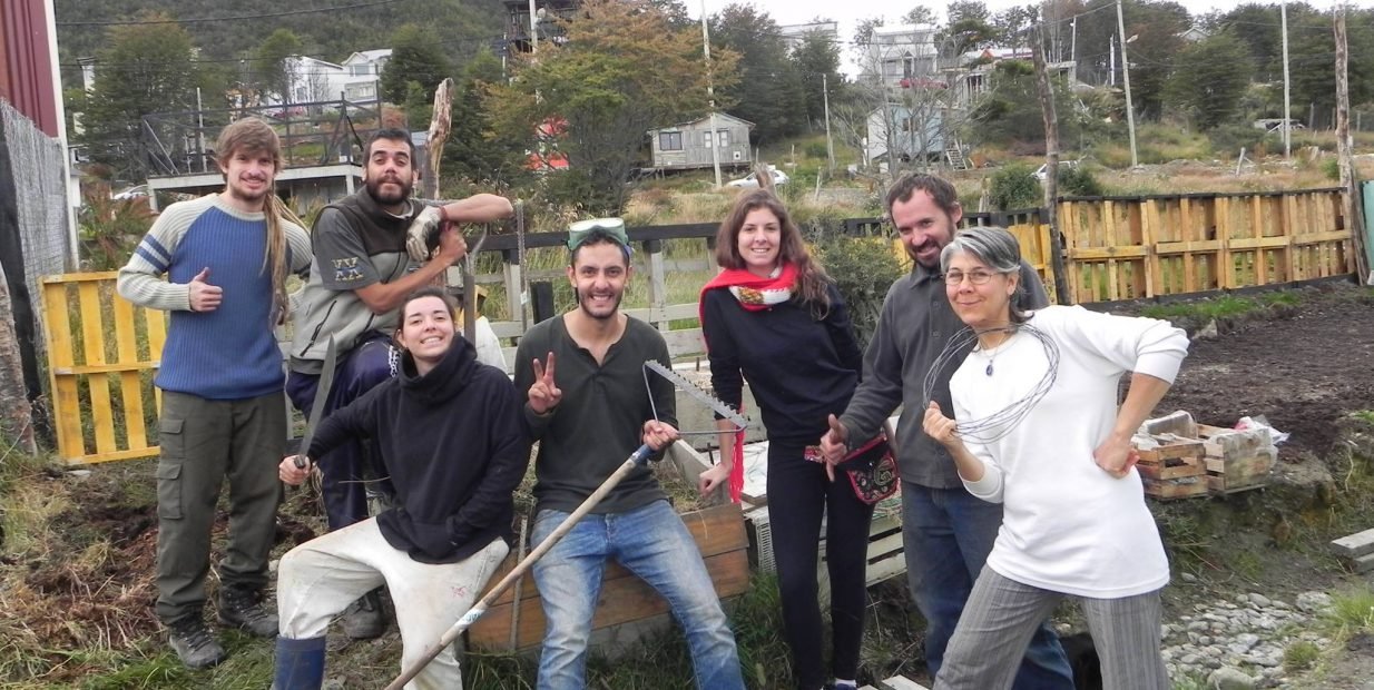 Volunteers at Jardín Planetario (Planetary Garden) in Ushuaia, Tierra del Fuego also called L planeta de Origen or Ushuaia Casa Cultural