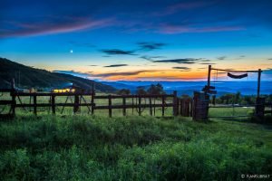 Yablanitsa Balkan huts farm in Bulgaria as seen during sunset
