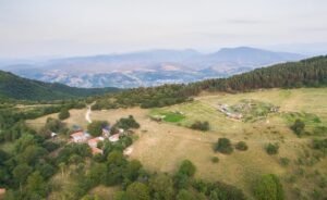 Yablanitsa Balkan huts in Bulgaria aerial view
