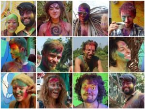 No Name Hostel photo collage of volunteers and local people at the Colors Festival in Goa India