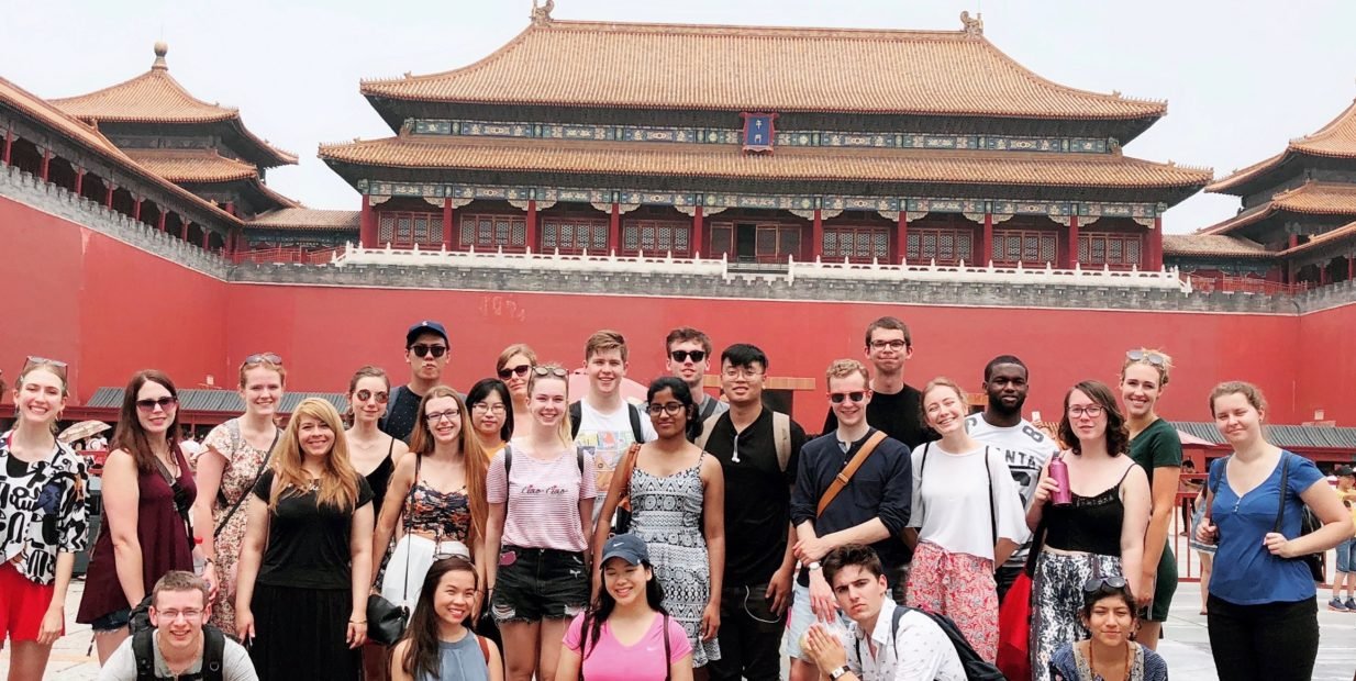 Abridge EduCamp group of international students at Beijing’s Forbidden City during a cultural exchange program.