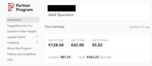 quora, earnings, partner program