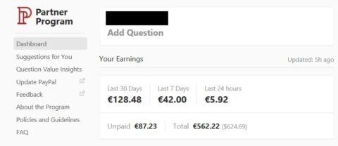 quora, earnings, partner program