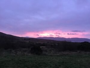 wwoofing, helpx, workaway, Cork, countryside, volunteering, volunteer, voluntouring, voluntourism, sunset, horizon, purple, pink