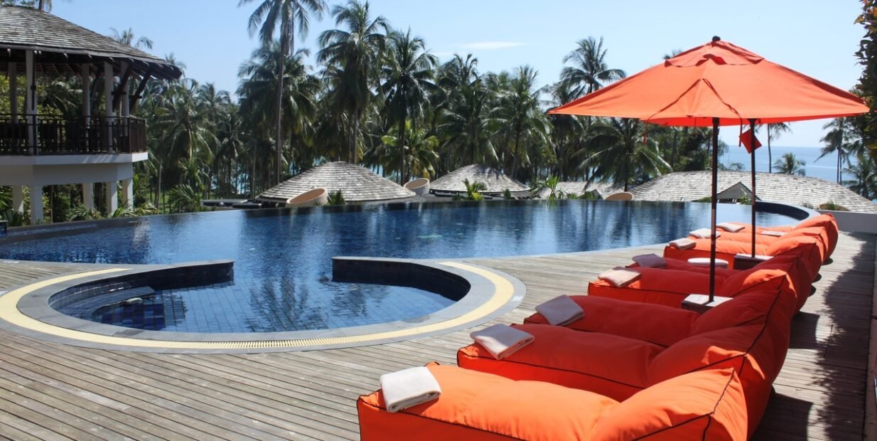 Nicaragua Luxury Resort Hospitality Exchange | Food and Accommodation | pool surrounded by palm trees in Nicaragua