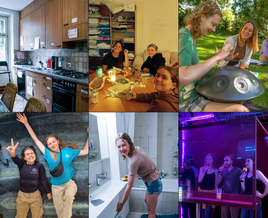 Staying in Bern volunteer house in Switzerland — shared kitchen, communal dinners, music in the park, cleaning tasks and group activities; volunteer in Bern, Switzerland.