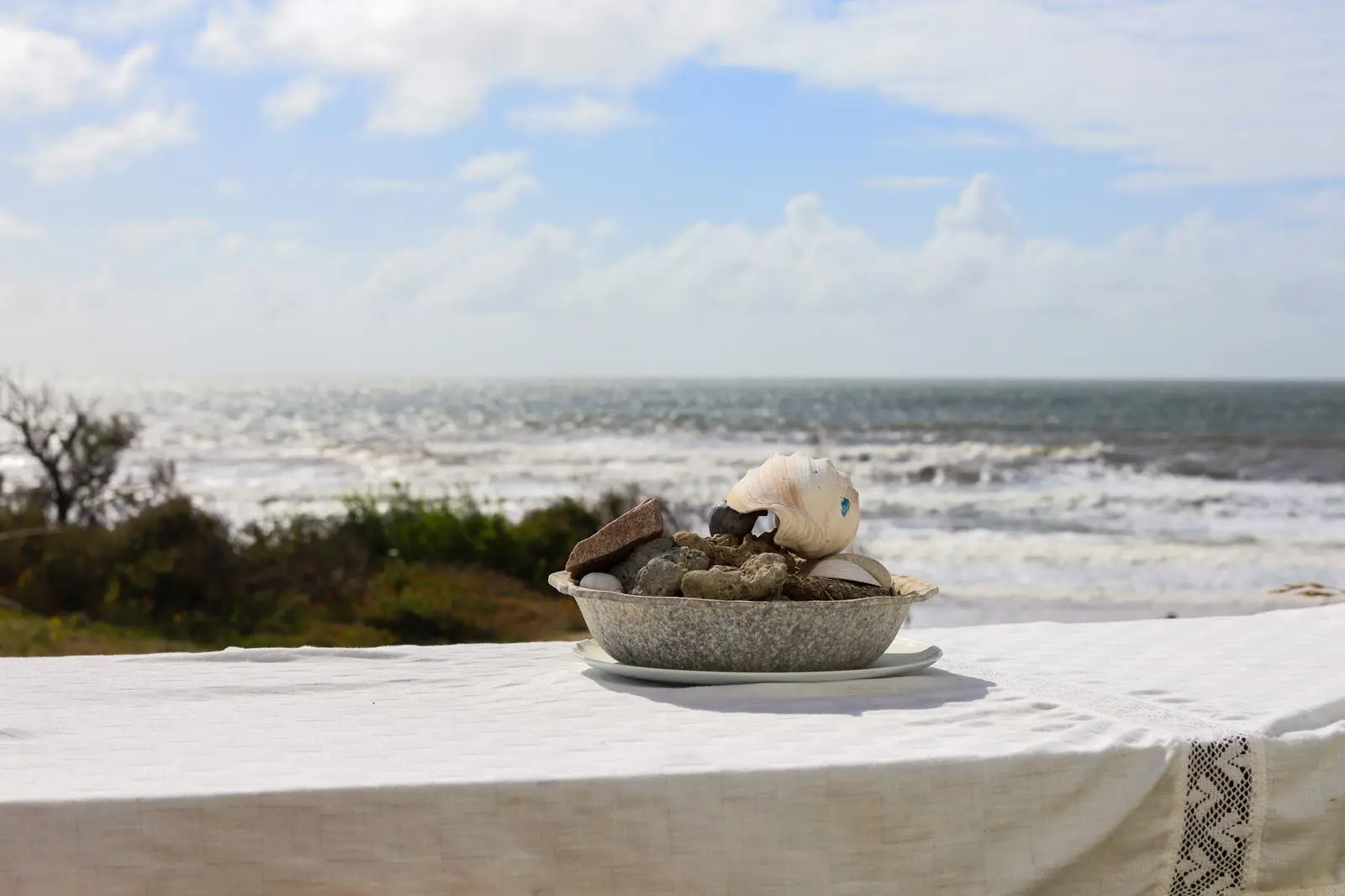 Volunteer pastry chef role at a beach guesthouse on Uruguay’s coast, seashells and ocean view.