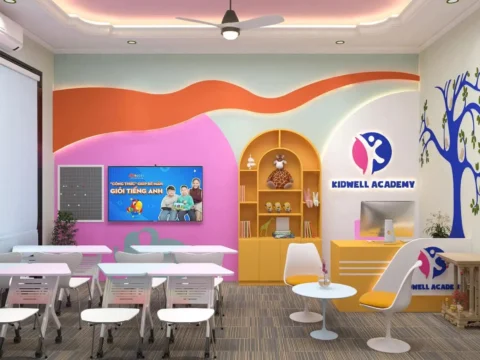 Volunteers needed in Hanoi, Vietnam - bright classroom images for Kidwell Academy; benefits listed: free accommodation, two meals/day; 2-month minimum.
