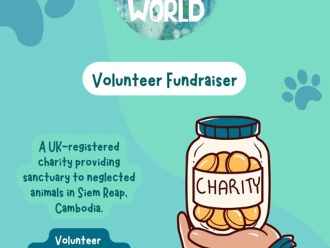 Remote volunteer fundraiser Cambodia poster for Animals of Our World, flexible 10â20 hours weekly, three months.