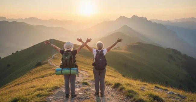 Sandy Hazelip and Ellie Hamby, the TikTok traveling grannies, smiling together during their slow travel journey around the world