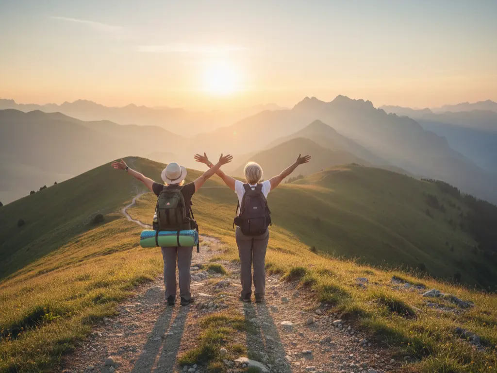 Sandy Hazelip and Ellie Hamby, the TikTok traveling grannies, smiling together during their slow travel journey around the world