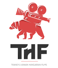 Transylvanian Hungarian Films Association (THF) logo with a red animal carrying a film camera and the letters THF.