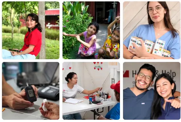 Collage of Health & Help volunteers, clinic activities and community healthcare moments in Chuinajtajuyup, Totonicapán, Guatemala, for a medical volunteer Guatemala role.