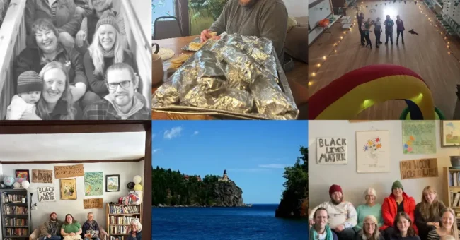 Loaves and Fishes Community volunteers in Duluth sharing meals, gathering in community spaces and enjoying Lake Superior.