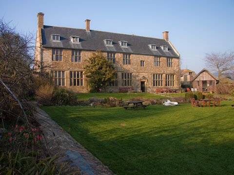 Historic Pilsdon Manor country house in rural England, home of the Pilsdon Community