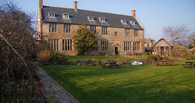 Historic Pilsdon Manor country house in rural England, home of the Pilsdon Community