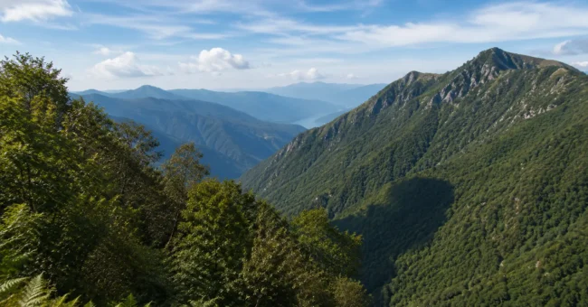 Forested mountain landscape near Lake Maggiore in Italy, representing volunteer projects around Lake Maggiore
