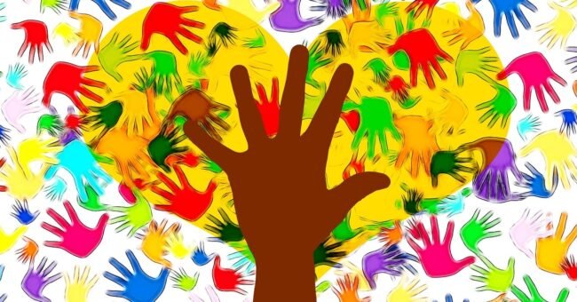 Illustration of helping hands representing community support and volunteer assistance