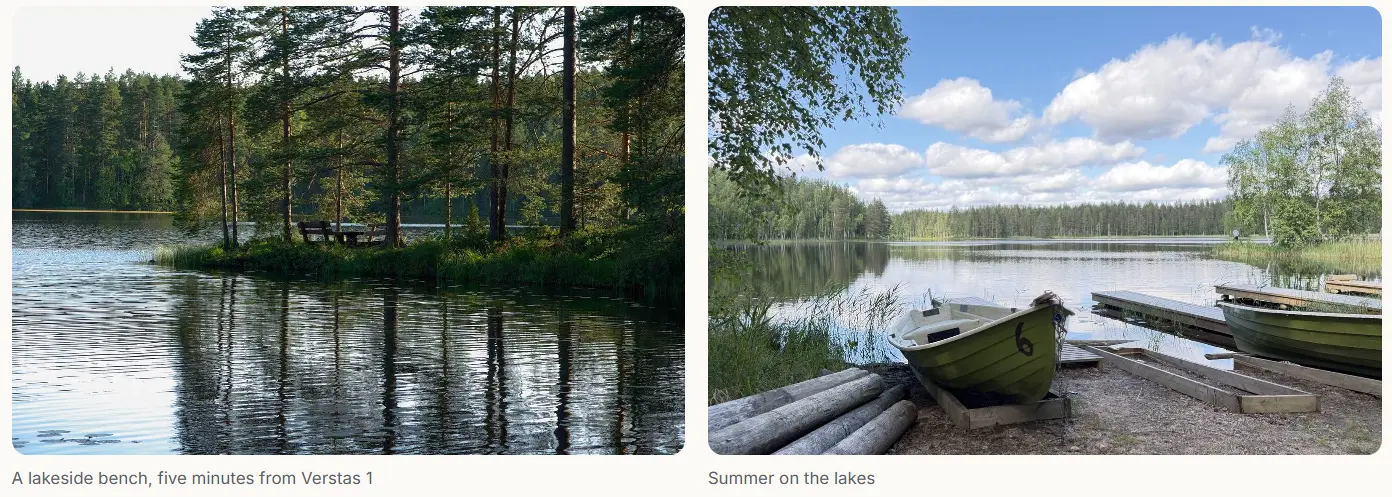 Lakes and forest near a coliving work exchange in eastern Finland